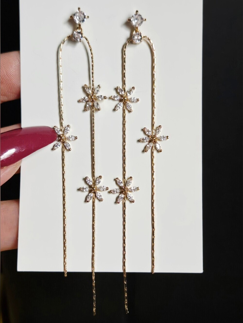 Gold Plated Cz Flower Drop Earrings - Women Jewelry